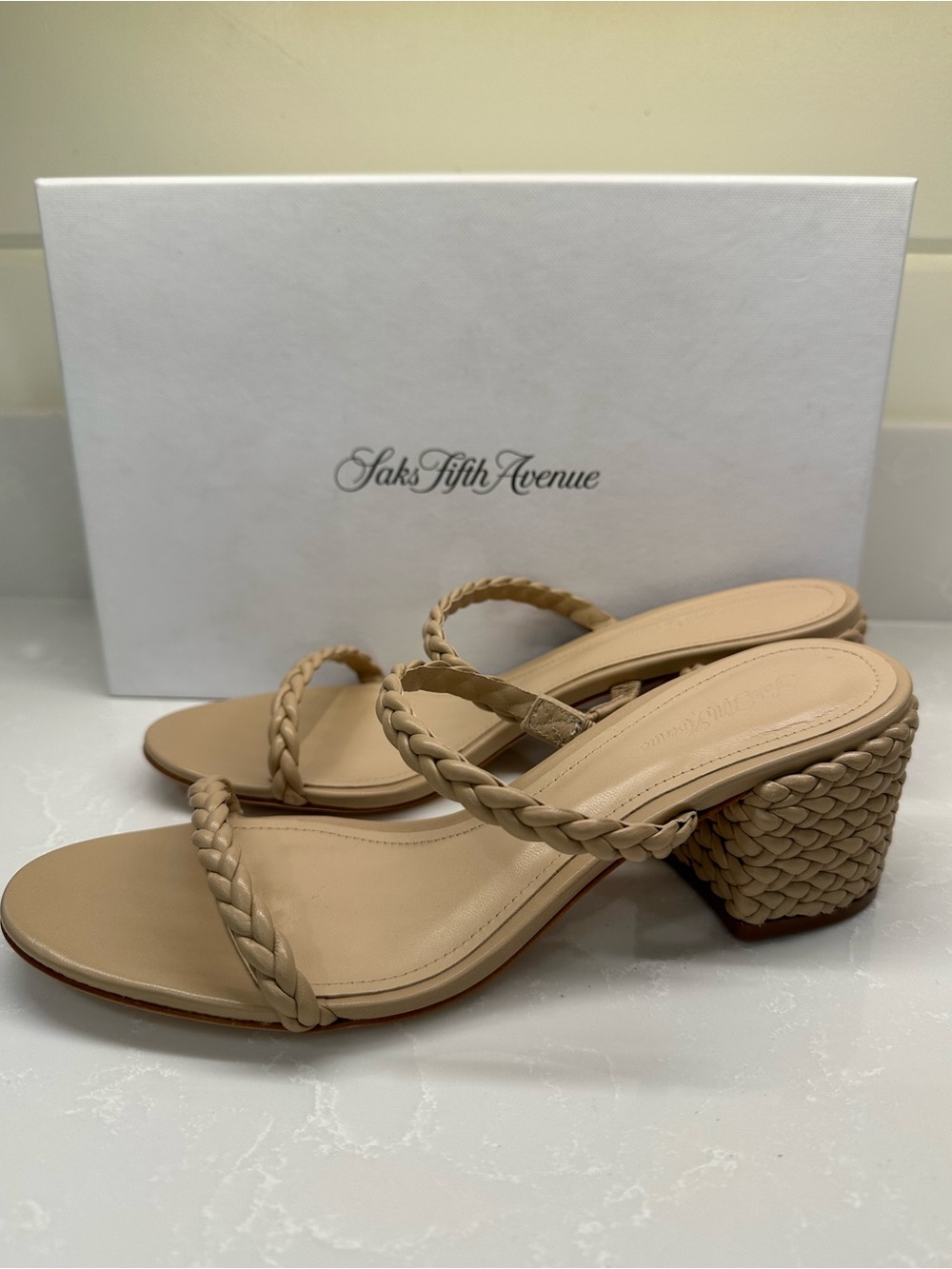 NIB || Saks Fifth Avenue Braided Block Heel Sandals